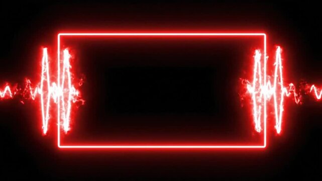Neon light design with a bright red corner shape at night in an urban setting
