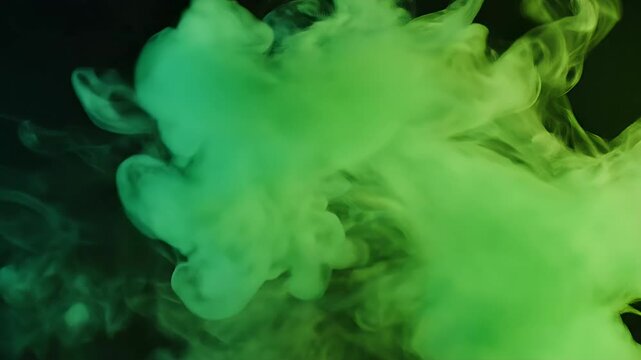 Green Smoke Plume on Black - This video features a large plume of green smoke against a black background. The smoke has swirling patterns and varying shades of green.