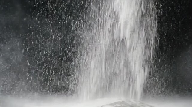 White flour sifting against a black background in slow motion. Fine powder particles falling and settling into a pile. Baking ingredient preparation concept