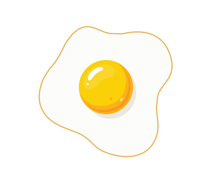Fried egg with bright yellow yolk and white protein vector icon isolated on transparent background