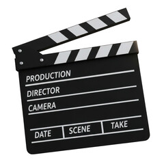 Obraz premium Classic black film production clapperboard with white markings isolated on transparent background