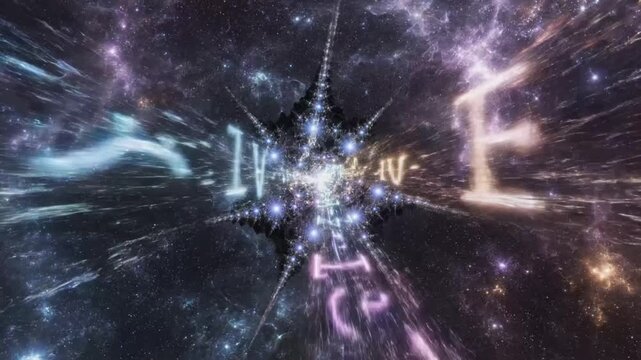 Exploring a cosmic scene filled with stars and bright colors in black space at an unknown location and time