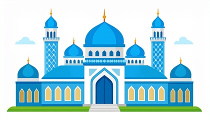 Fototapeta premium Islamic mosque with blue domes and minarets vector illustration architecture design