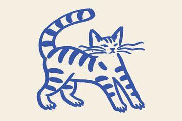 Tabby kitten long whiskers naive cat poster vector illustration