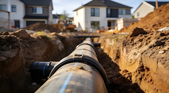 Black Drainage Pipe Installed in Earthen Trench