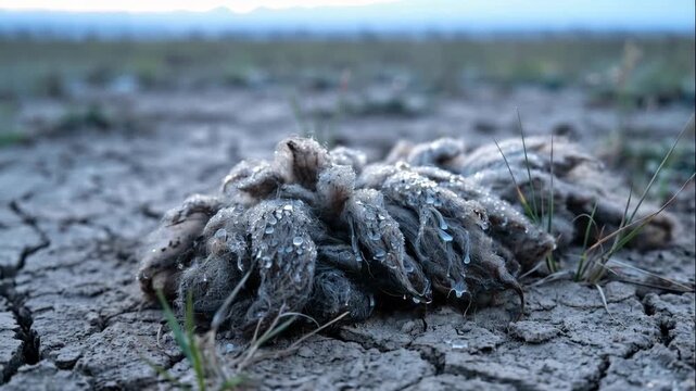 Biblical Scene of Gideon's Fleece Wet with Dew on Dry Ground at Dawn - Miracle Symbol