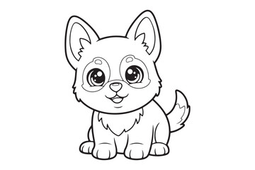 Obraz premium Cute Cartoon German Shepherd Coloring Sheet – Playful Dog Outline Vector, German Shepherd Coloring page 