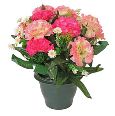 Composition de fleurs artificielles en pot pour cimeti&egrave;re	