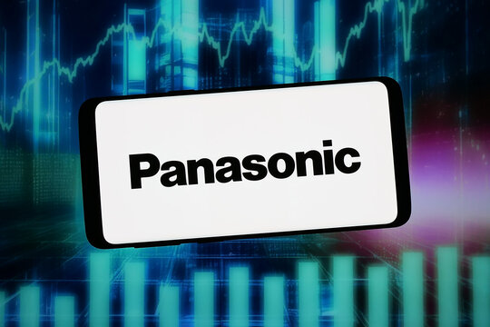 Stuttgart, Germany - 02-09-2026: In this photo illustration, the logo of Japanese electronics company Panasonic is displayed on a smartphone in front of abstract background on computer screen.