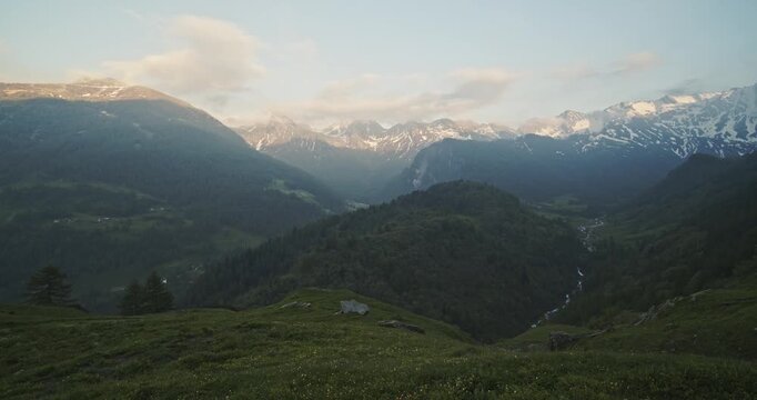 Spring landscape "Cozie Alps" Prali, Piedmont