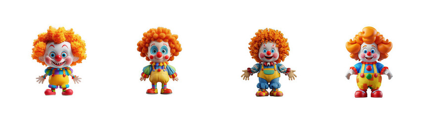 Obraz premium Cute Cartoon Clowns with Orange Hair and Colorful Outfits isolated on transparent background