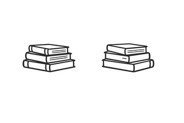 A minimalist black and white illustration featuring two identical stacks of three books each, set against a solid black background. The simple line art depicts a clean and modern style.