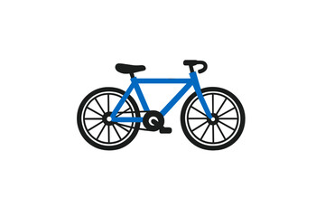 Fototapeta premium A minimalist flat vector illustration of a blue bicycle with black wheels and handlebars, isolated on a solid black background. The design features a simple, modern aesthetic.