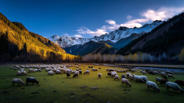 AI generator images of scenery of Siguniangshan Mountain in Sichuan Province, China, during autumn is nicknamed the "Switzerland of the Dragon Land," and it's a popular destination for nature photo