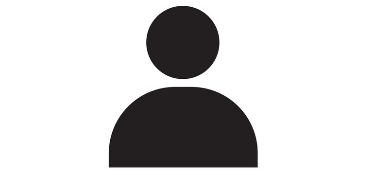 Simple black icon representing a person or user profile on a plain white background.