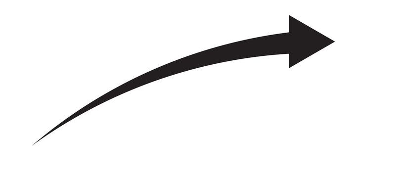 Black curved arrow pointing upwards and to the right, indicating direction and progress on a clean white background.