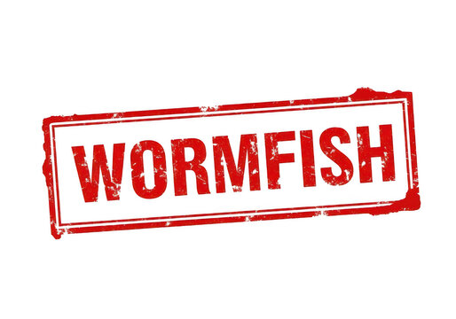 A red stamp with the word wormfish on it isolated on transparent background