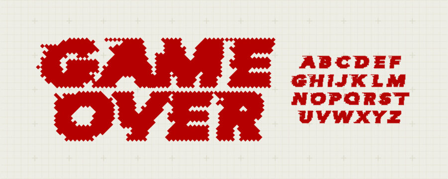 Game Over Font Logo Alphabet Y2K Pixel Letter Set Modern Typography, Arcade Typographic Design for Title Text, Gaming Typo Headline, Old Computer Type Symbol Logotype, Games Fonts. Vector Typeface