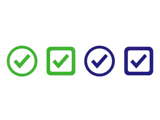 Four checkmark icons in different colors and shapes isolated on transparent background