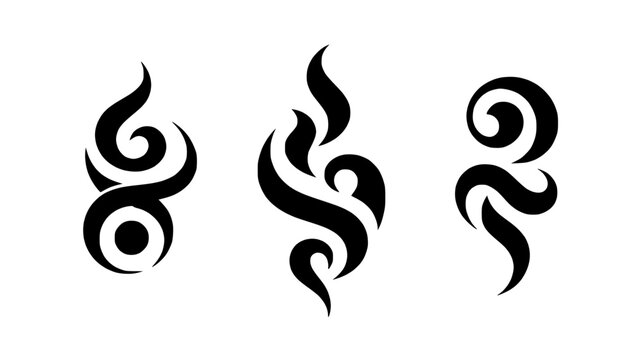 Tribal flame or wave tattoo symbols, vector illustrations for design or branding, Isolated, png isolated PNG with Transparent Background