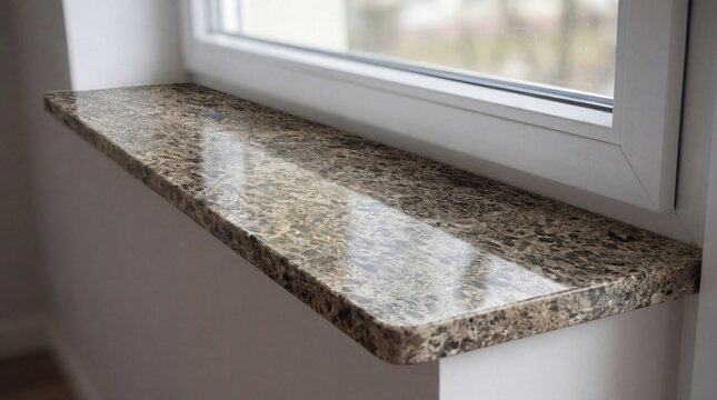 Durable brown granite windowsill with speckled natural stone texture