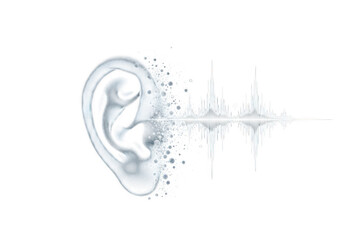 A blue ear with sound waves coming out isolated on transparent background