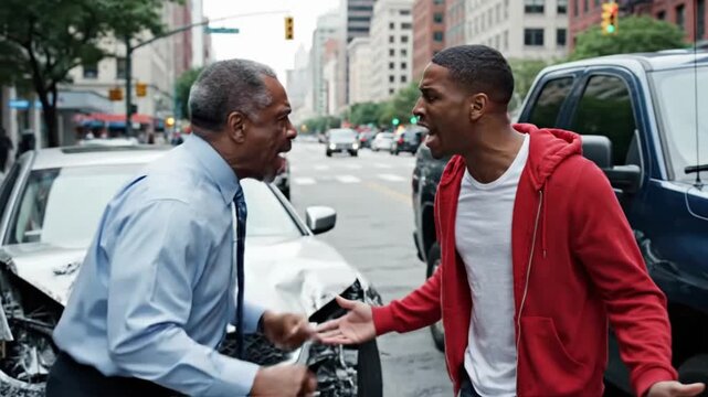 Man argues with another man on city street after car accident in New York
