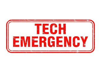 Tech emergency sign with red letters isolated on transparent background