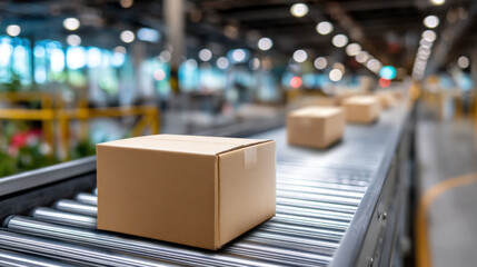 Cardboard box package conveyor cardboard box package conveyor belt warehouse logistics shipping fulfillment parcel brown box