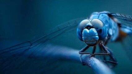 Azure Dragonfly Gaze: Close-up of Blue Dragonfly Perched on Stem

