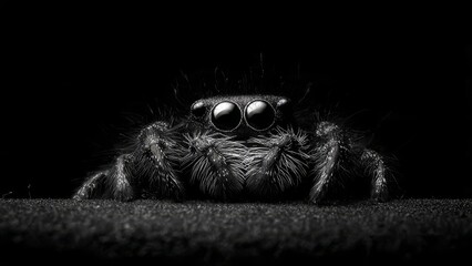 Jumping Spider Stare: Close-up of Curious Jumping Spider on Dark Surface

