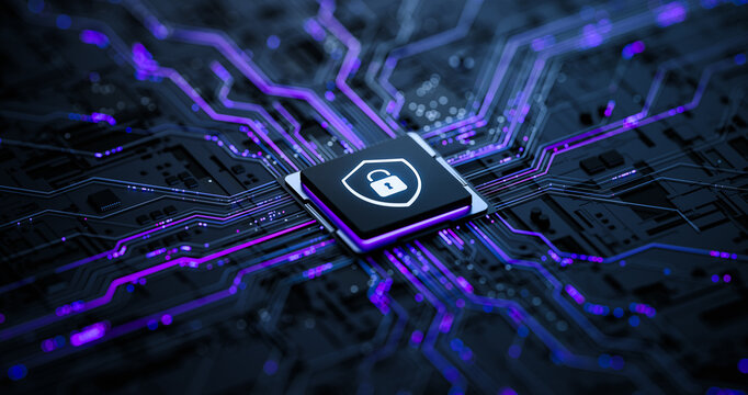 Cyber Security Data Protection Concept on Circuit Board