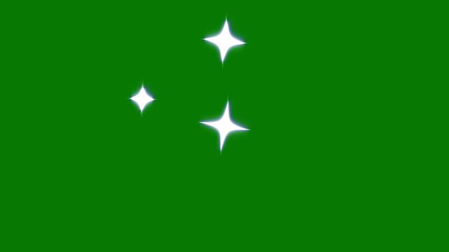 Twinkling stars animation. white cartoon blinking stars, fast line glitter motion, flat vector doodle sparkle, glowing light trails, 2D shining twinkle effect on green background 4K animation