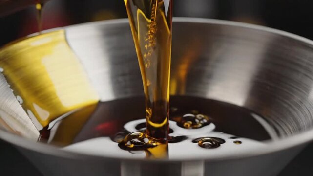 How to pour oil into a bowl with a funnel for cooking and baking in the kitchen