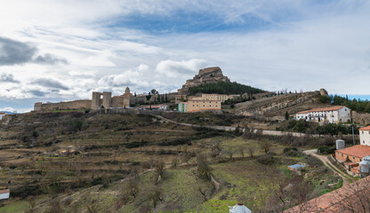 Scenic Morella cityscape with medieval architecture and clouds
