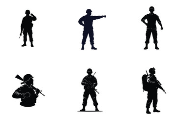 Soldier Silhouettes in Various Poses Vector Illustration