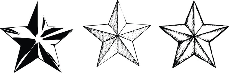 Fototapeta premium Three distinct star designs showcasing various artistic interpretations and styles Vector