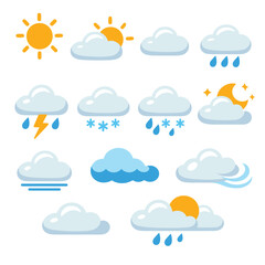 Obraz premium Weather condition icons collection in flat style