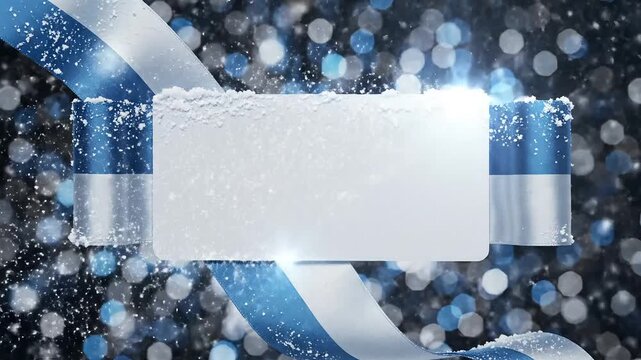 Cinematic winter sale banner with blue ribbons and snowflakes on a spa