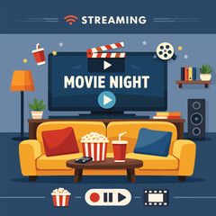 Streaming movie night setup in a cozy living room