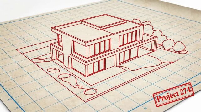 New design sketch shows a complex layout for a future project with grid paper and red drawings