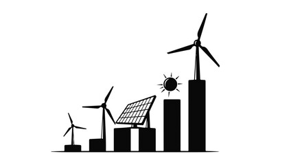 Renewable energy growth concept with solar panel and wind turbines