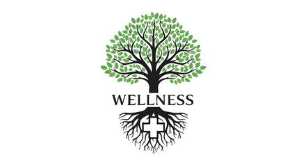 Wellness logo with tree and roots symbol