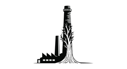 Industrial landscape with growing plant from machinery