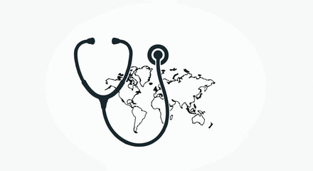 Stethoscope wrapped around a world map