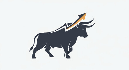 Bull with upward arrow symbolizing growth and progress