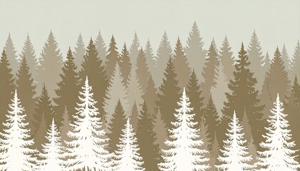 Obraz premium Misty Pine Forest Sunrise Landscape with Fog and Soft Golden Light