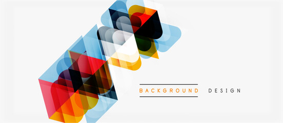 Fototapeta premium Abstract geometric shapes overlap, creating vibrant colorful design. White background provides clean contrast. Modern visual element.