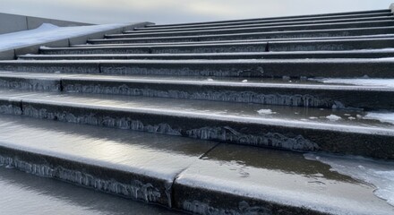 Obraz premium Snowy Steps - A Detailed View of Winters Icy Embrace.