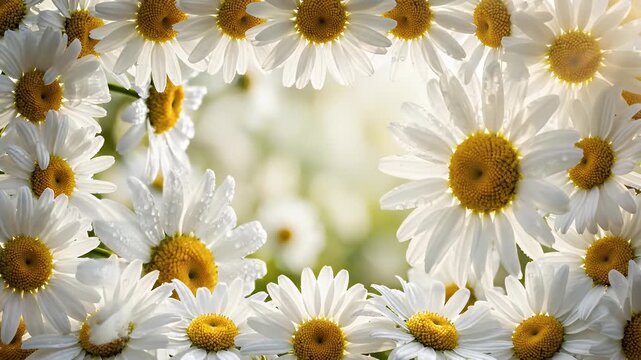 A Circular Framing of White Daisies with Yellow Centers Creating a Sunlit Floral Border